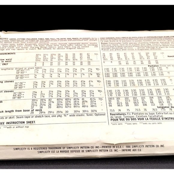 Pattern Simplicity 7383 Easy Sew Pull Over Tunic Skirt Pants 12,14,16 1986 Uncut - Picture 10 of 10